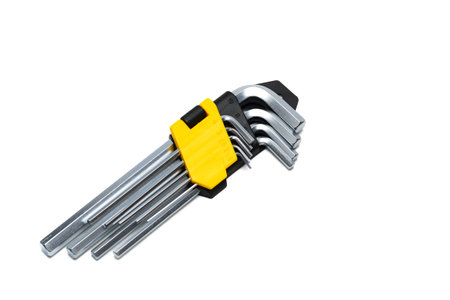 Set of hex imbus keys made of durable steel with tempering on a white background. construction...