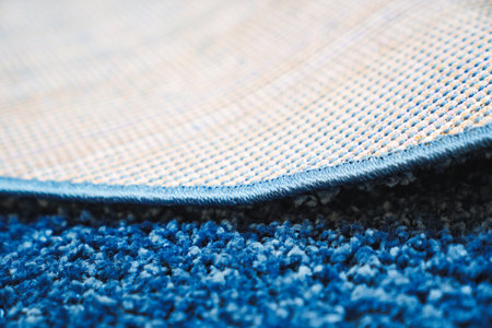 close-up blue Interior pile carpet. Long fibers form a high pile. pleasant lint texture, softness...