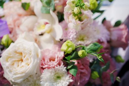 a bouquet of pink peony roses flowers. A traditional gift for the holiday. floristの写真素材