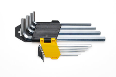 Set of hex imbus keys made of durable steel with tempering on a white background. construction...