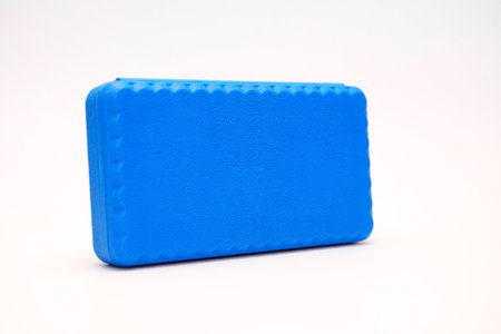 Blue plastic tool box on a white background. storage and packaging of tools.