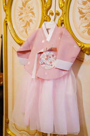 Children's national Korean costume for the traditional celebration of a child's first birthday. Asyandi.の写真素材