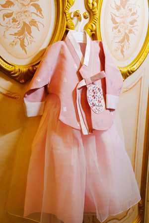 Children's national Korean costume for the traditional celebration of a child's first birthday. Asyandi.の写真素材