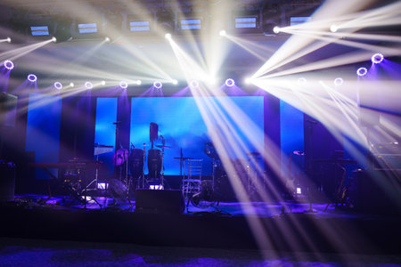 An empty stage in the spotlights. professional lighting equipment for concerts and events.