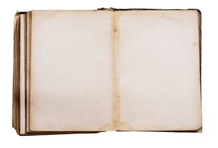 Old book with blank yellow stained pagesの写真素材
