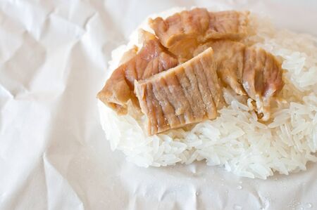 glutinous rice and fry porkの写真素材