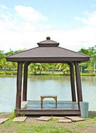 Wood arbor in the gardenの写真素材