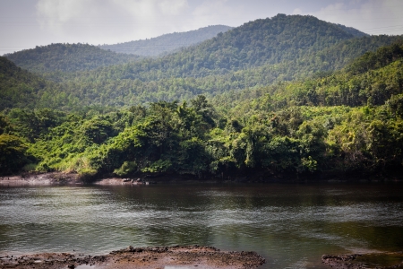 Mountain and maeping river landscape, Thailandの写真素材