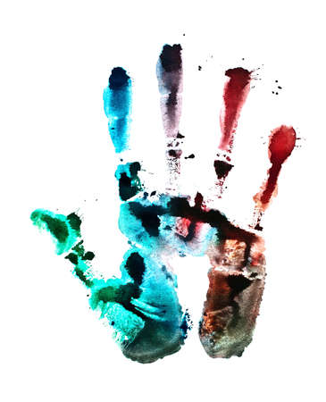 color of hand print on white background isolated の写真素材