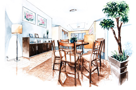 Dining room  design of watercolor paintingの写真素材