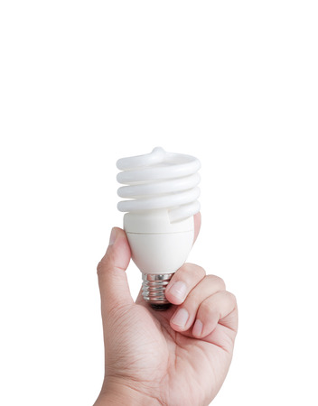 Hand and fluorescent lamp isolatedの写真素材