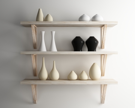 vase ceramic and wood shelf decorate of interiorの写真素材