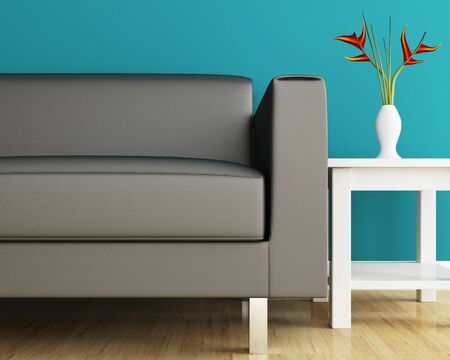 Sofa and coffee table closeup of interior