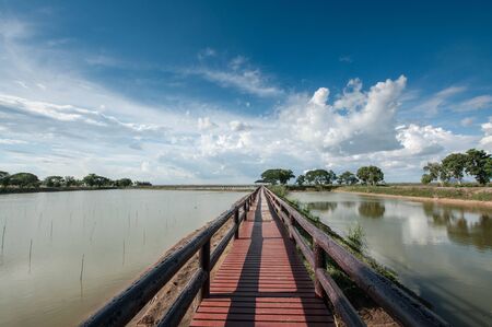 pontoon bridge with blue sky landscapeの写真素材