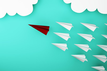 Red paper plane of leading leadership conceptの写真素材