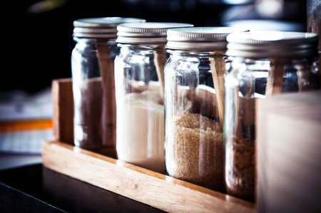 mixed of sugar for coffee in the glass bottleの写真素材