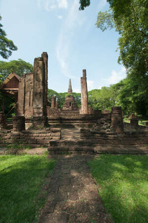 Old city of worship place landmarks, history park of Si-Satchanalai, Sukhothai province, Thailand.の写真素材