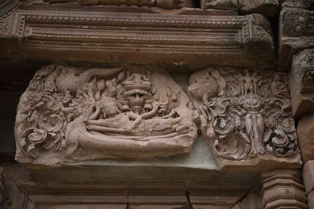 Closeup of sculptor in Wat Khao Phanom Rung Castle History Landmark of Buriram Province, Thailandのeditorial素材
