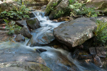 Closeup of waterfall in forestの写真素材