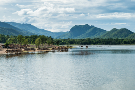 Landscape of lake with mountain and clouds skyの写真素材