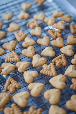 Closeup of butter cookie on a grateの写真素材