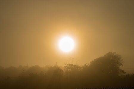 Sunrise in a foggy closeup