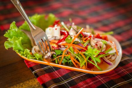 Closeup of papaya salad yummy or Som Tam foodの写真素材
