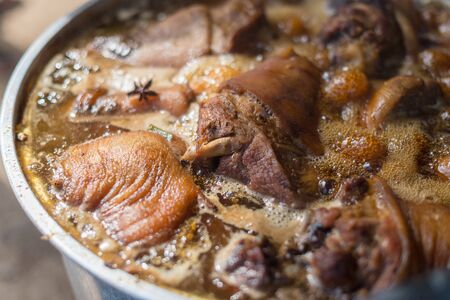 Food style of meat pork stewed closeupの写真素材