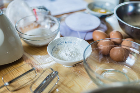 Closeup of flour in a cup with bakery element