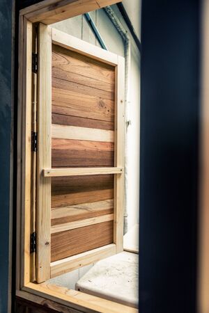 Closeup of vintage wood window decoratedの写真素材