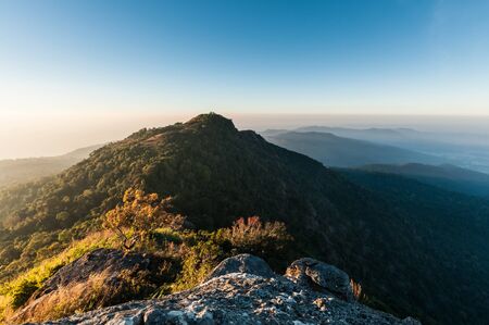 Landscape view of mountain on Sukhothai nature park, adventure travel trip in Thailandの写真素材