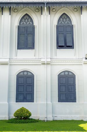 Classic window style background with grass floorの写真素材