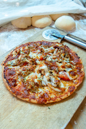 Closeup of pizza homemade styleの写真素材