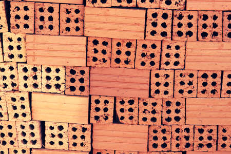 Close up of stacked clay bricksの写真素材