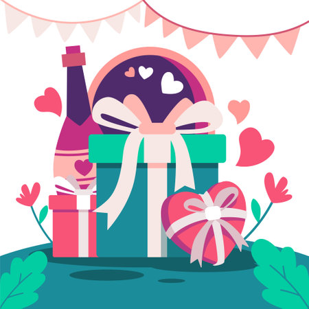 Happy anniversary background. Holiday banner, web poster, flyer, stylish brochure, greeting card, cover. Romantic backgroundのイラスト素材