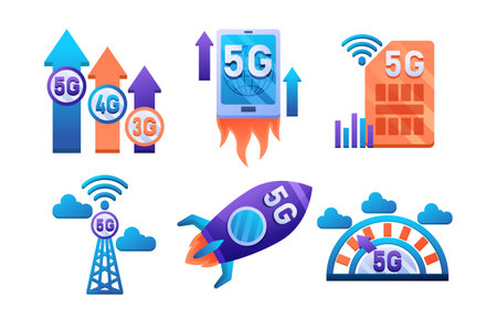 Mobile wireless 5th generation technology element design vector. 5G wireless network technology concept.のイラスト素材
