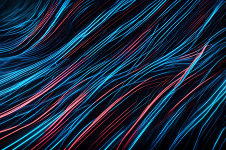 Abstract neon motion trails background. Generative AIの素材
