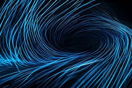 Abstract shiny blue color wave background with light effect. Generative AIの素材