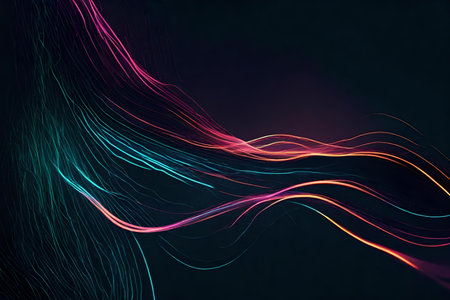 Abstract minimalist background with glowing wavy lines. Generative AIの素材