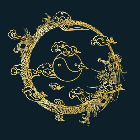 vector chinese dragon line drawing ideal for design mascot and tattoo and greeting card or T-shirt graphic.のイラスト素材