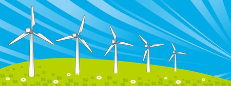 Wind turbines on Green hillsのイラスト素材