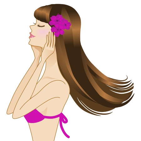 beautiful tropical Woman , side viewのイラスト素材