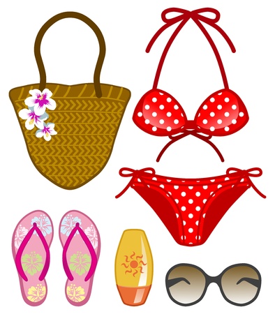ladies summer ocean itemsのイラスト素材