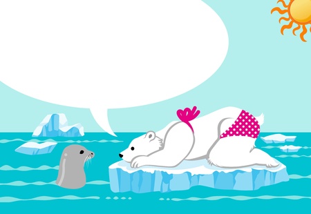 Polar bear and  seal in summer seaのイラスト素材