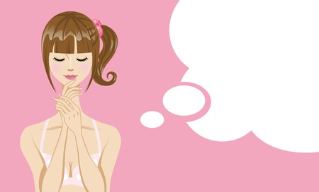 Bikini women thinking with Speech bubbleのイラスト素材