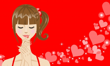 Girl Close the eyes  with Heart Patternのイラスト素材