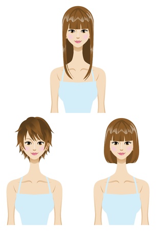 Straight Hair,hairstyle set Three types Length  Short,Medium,long hair のイラスト素材