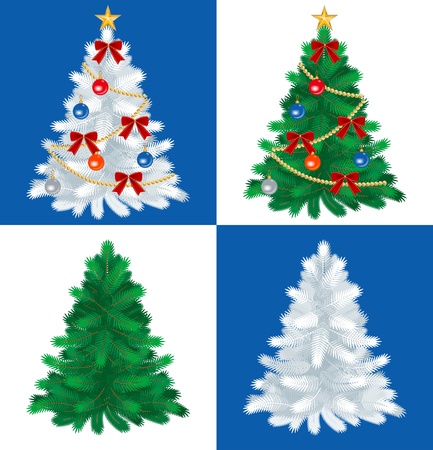Christmas tree set,four trees ,green and white colorのイラスト素材
