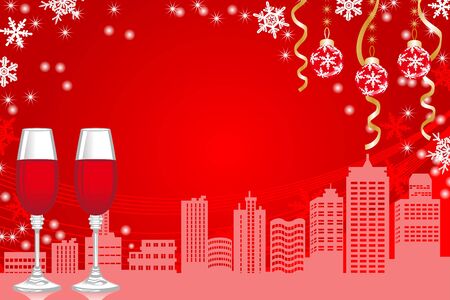 Two champagne glasses on Christmas city View のイラスト素材