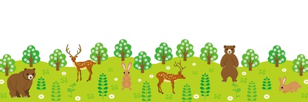 Cute Animals in forest ,Panorama Viewのイラスト素材